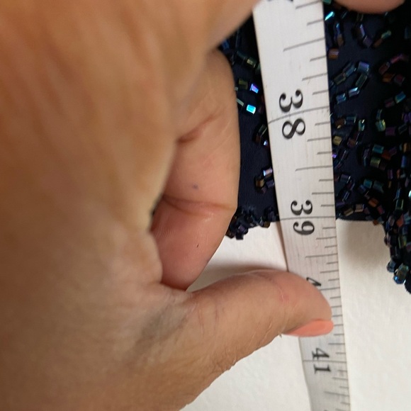 Linda Allard Ellen Tracy Silk Beaded Mini Dress Size 12 Blue Embellished RT $915 - Picture 10 of 13